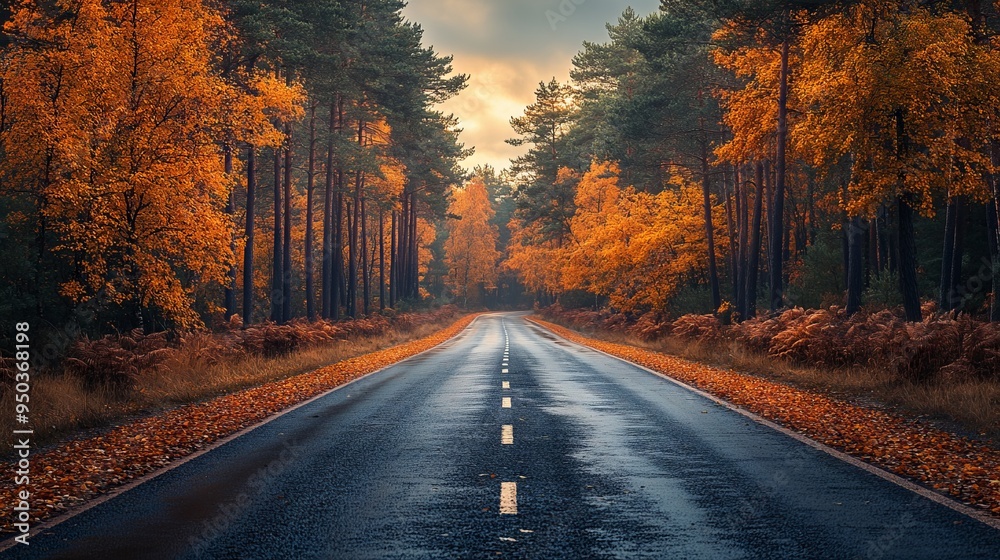 Serene Highway with Sunlit Trees. AI generated illustration Serene Highway with Sunlit Trees. AI generated illustration