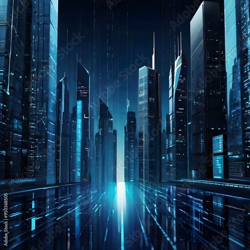 Matrix City In Blue Color