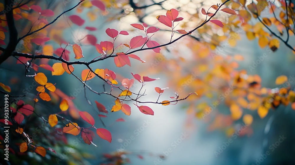 Vibrant Autumn Leaves in Morning Mist. AI generated illustration Vibrant Autumn Leaves in Morning Mist. AI generated illustration