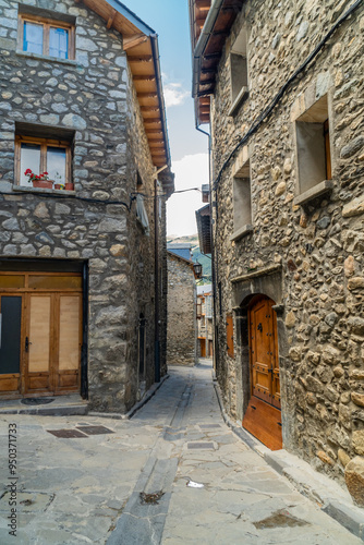 Houses and streets in Cerler old Pirineos town, Huesca (Spain) 