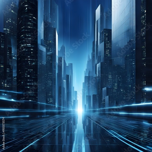 Matrix City In Blue Color