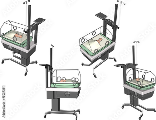 Vector sketch illustration of incubator machine design for premature babies just born 