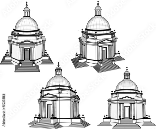 Vector sketch illustration of old classic vintage european holy temple architectural construction building design with dome