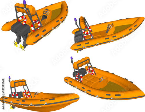 Vector sketch illustration of rescue rubber boat design for disaster