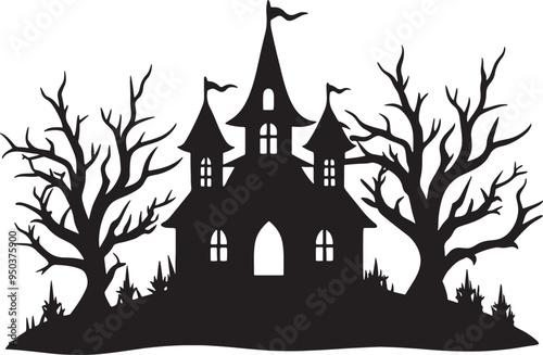 a spooky haunted house vector art silhouette illustration photo