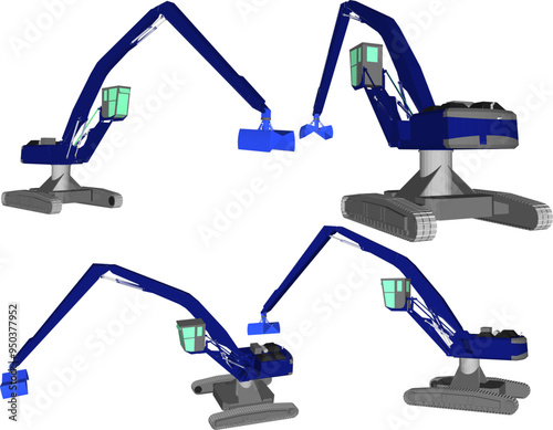 Vector sketch illustration of the design of a heavy excavator machine for cleaning up rubbish in waters