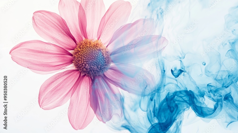 Obraz premium Delicate Pink Flower with Blue Smoke
