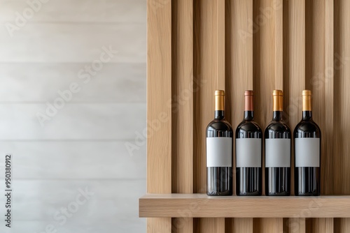 Serene Minimalist Wine Cellar with Light Wood Racks and Curated Bottles, Side View of Elegant Organization