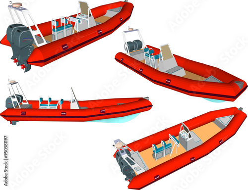 Vector sketch illustration of a rubber boat design for rescuers in flood conditions and on rivers