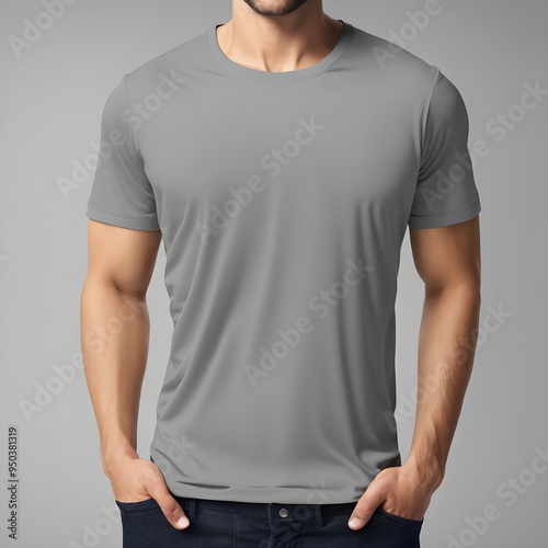 Plane Gray T-Shirt On Empty Background	
