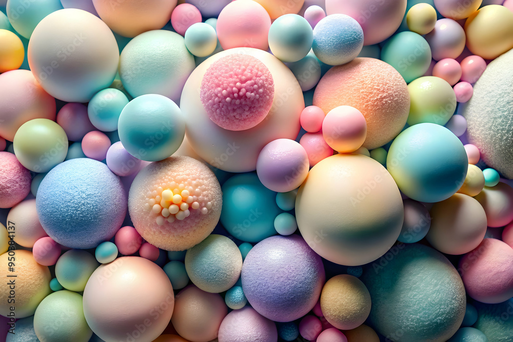 Pastel Dreamland: A mesmerizing pattern of soft-hued 3D spheres, evoking a playful and whimsical atmosphere, ideal for backgrounds, textures, and abstract designs. 