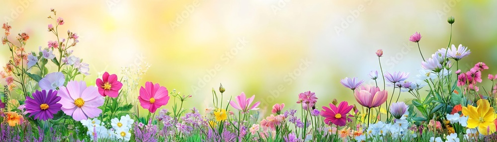 Vibrant spring garden with diverse blooms, colorful petals under soft sunlight, spring garden flowers, nature's beauty Vibrant spring garden with diverse blooms, colorful petals under soft sunlight, spring garden flowers, nature's beauty