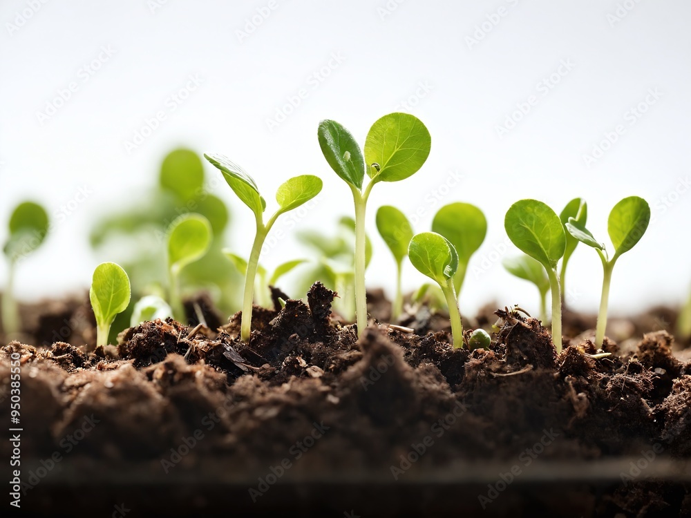 Young seedlings emerge from rich soil in a sunlit garden, showcasing the early stages of growth in springtime Young seedlings emerge from rich soil in a sunlit garden, showcasing the early stages of growth in springtime