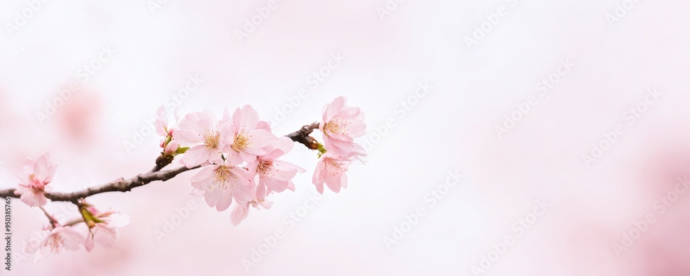 Delicate cherry blossoms bloom on a slender branch in spring, creating a serene and picturesque atmosphere in a peaceful garden Delicate cherry blossoms bloom on a slender branch in spring, creating a serene and picturesque atmosphere in a peaceful garden