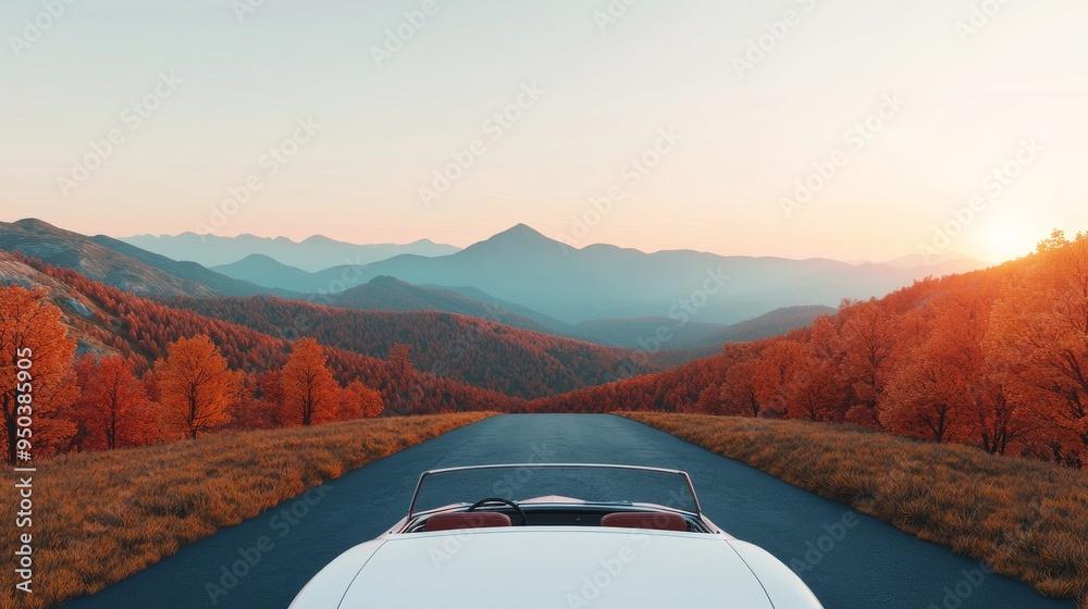 Obraz premium Classic Convertible Driving Through Autumn Mountain Landscape