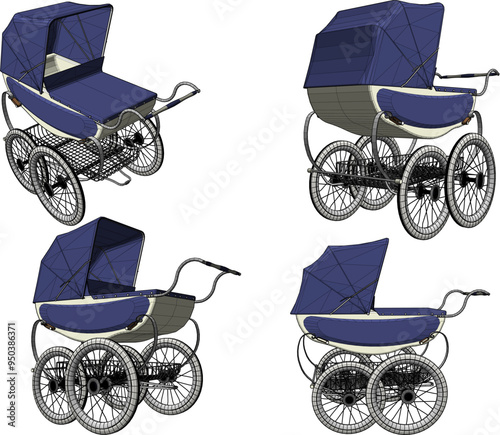 Vector sketch illustration of a baby stroller design for taking a trip to the park