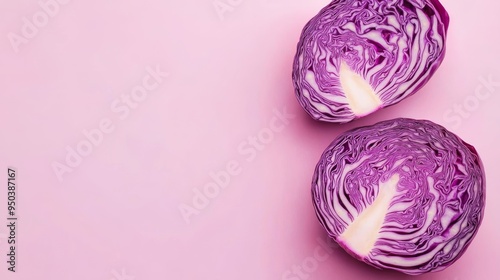 Red Cabbage Halves on a Pink Background