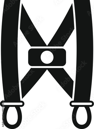 Black simple icon of crossed safety straps with a buckle for back and shoulders