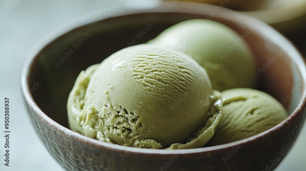 Delicious Hojicha Ice Cream Close-Up on Simple Background Delicious Hojicha Ice Cream Close-Up on Simple Background