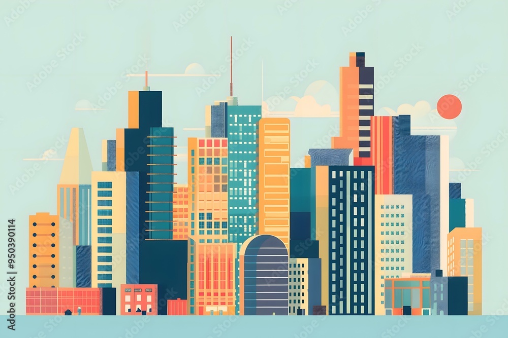 Colorful City Skyline Illustration with Flat Design Colorful City Skyline Illustration with Flat Design