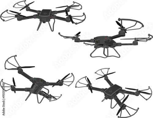 Vector sketch illustration design of a camera drone flying in the sky to see the view from above