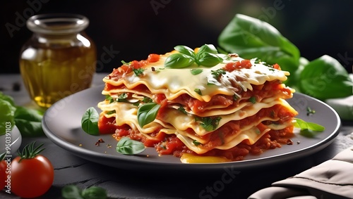Delicious Lasagna Bolognese, featuring layers of tender pasta, rich tomato sauce, savory ground beef, and melted cheese