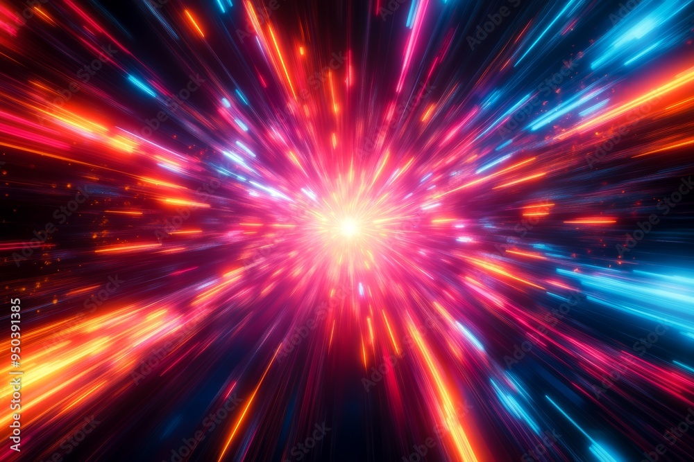 A vibrant, abstract visualization of light rays bursting outward, showcasing dynamic colors and a sense of motion and energy A vibrant, abstract visualization of light rays bursting outward, showcasing dynamic colors and a sense of motion and energy