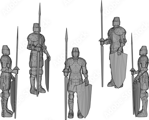 Vector sketch illustration design of European knight with sword and shield of royal era