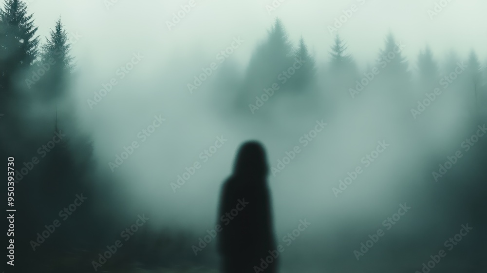 Mysterious Silhouette in the Misty Forest Landscape Mysterious Silhouette in the Misty Forest Landscape