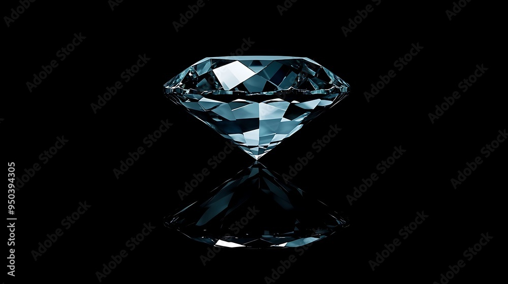 A single, large, brilliant-cut diamond, isolated on a black background, with a reflection. A single, large, brilliant-cut diamond, isolated on a black background, with a reflection.