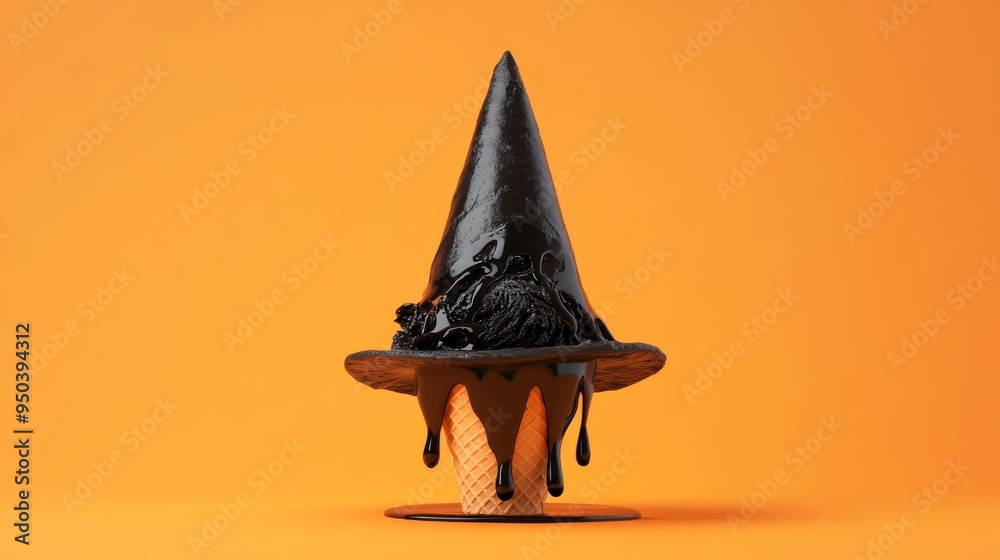 Fototapeta premium Melting Witch's Hat Ice Cream Cone