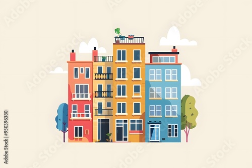 Colorful Building Illustration, Flat Design