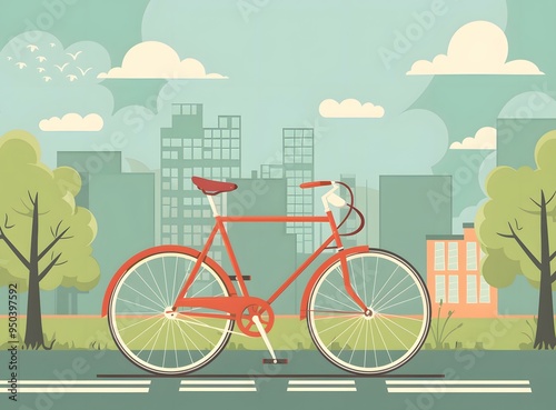 Red Bicycle in Cityscape Illustration photo