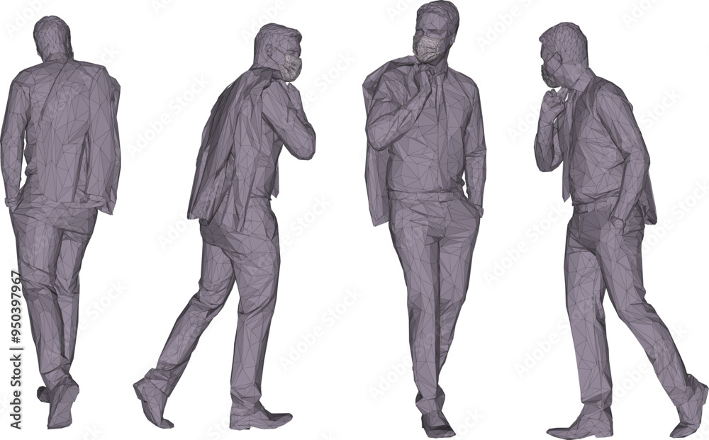 Vector silhouette illustration sketch design image of young executive office worker employee wearing mask to avoid virus Vector silhouette illustration sketch design image of young executive office worker employee wearing mask to avoid virus