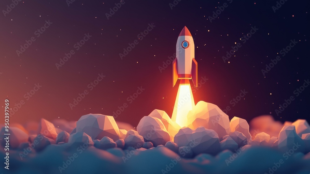 Low Poly Rocket Launch - Space Exploration Art Low Poly Rocket Launch - Space Exploration Art