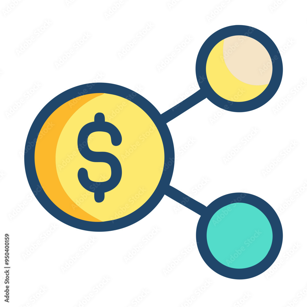 Dollar sign coin with connecting nodes symbolizing financial connections Dollar sign coin with connecting nodes symbolizing financial connections