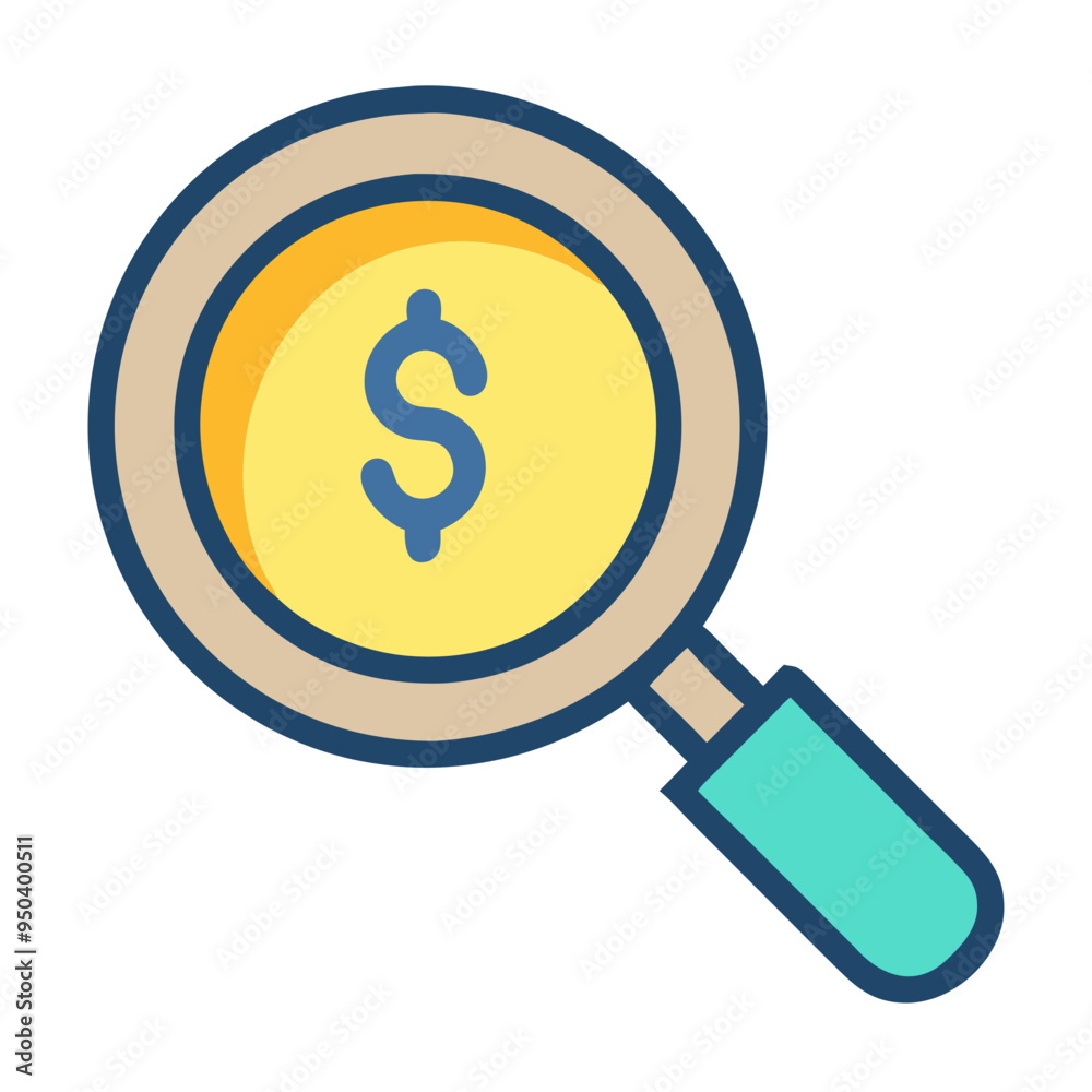 Vector illustration of a magnifying glass inspecting a dollar sign inside a coin Vector illustration of a magnifying glass inspecting a dollar sign inside a coin