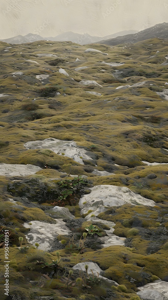 Green Moss Covering The Ground And Rocks In The Mountain Green Moss Covering The Ground And Rocks In The Mountain