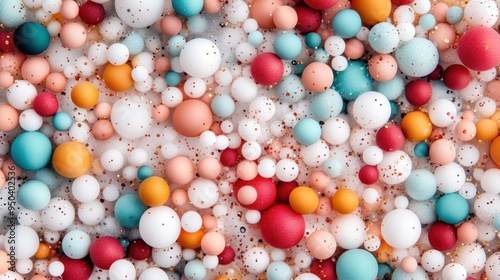 Image showing a collection of assorted colorful spheres of varying sizes and textures, creating a whimsical and festive atmosphere perfect for decoration or design projects.