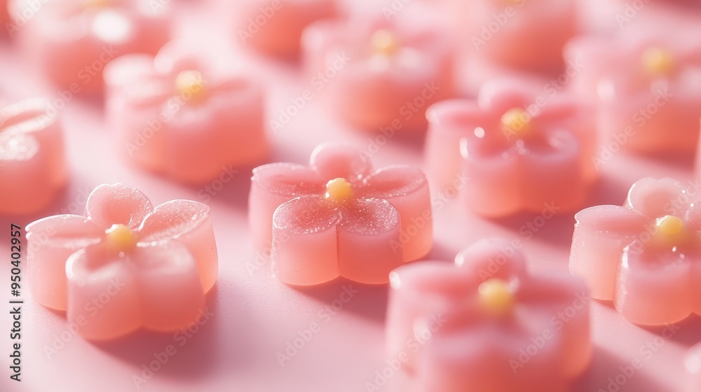 Sakura-themed Namagashi: Exquisite Cherry Blossom Shaped Sweets Symbolizing Spring on a Solid Color Background Sakura-themed Namagashi: Exquisite Cherry Blossom Shaped Sweets Symbolizing Spring on a Solid Color Background