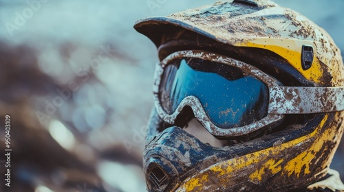 Close Up of Goggles and Helmet Covered in Mud