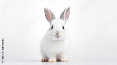 cute animal pet rabbit or bunny white color smiling and laughing isolated with copy space for easter background, rabbit, animal, pet, cute, fur, ear, mammal, background, celebration, generate by AI