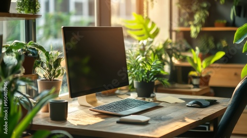 Modern Home Office with Greenery