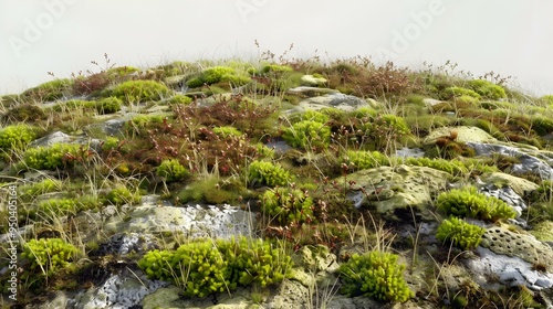 Green Moss and Grass Growing on Rocks