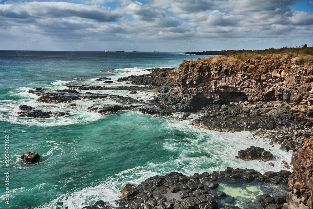 Fototapeta premium Coastline rock formations on the west part of Mauritius island, Albion, Africa