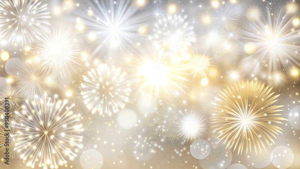 Golden and White Fireworks Display on Shimmering Festive Background with Copy Space Golden and White Fireworks Display on Shimmering Festive Background with Copy Space