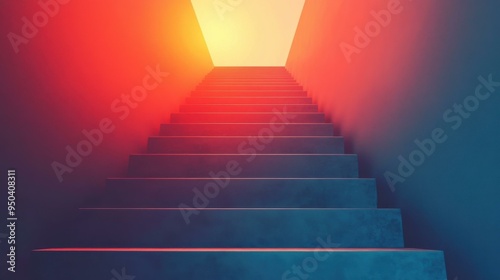 Abstract Staircase with Red and Blue Gradient Lighting