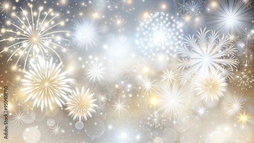 Golden and White Fireworks on Shimmering Festive Background with Copy Space