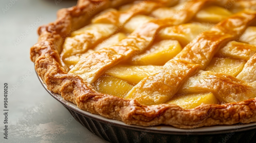 Delicious Classic American Apple Pie with Flaky Crust and Spiced Filling on Neutral Background Delicious Classic American Apple Pie with Flaky Crust and Spiced Filling on Neutral Background