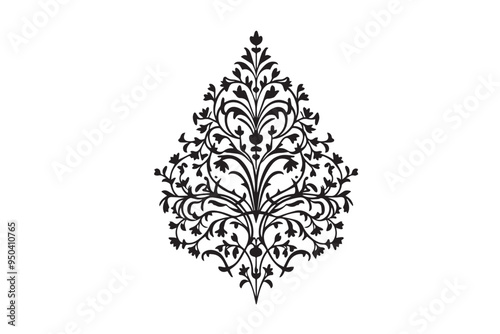 Black vector Persian line art carpet pattern design illustration on white background. photo